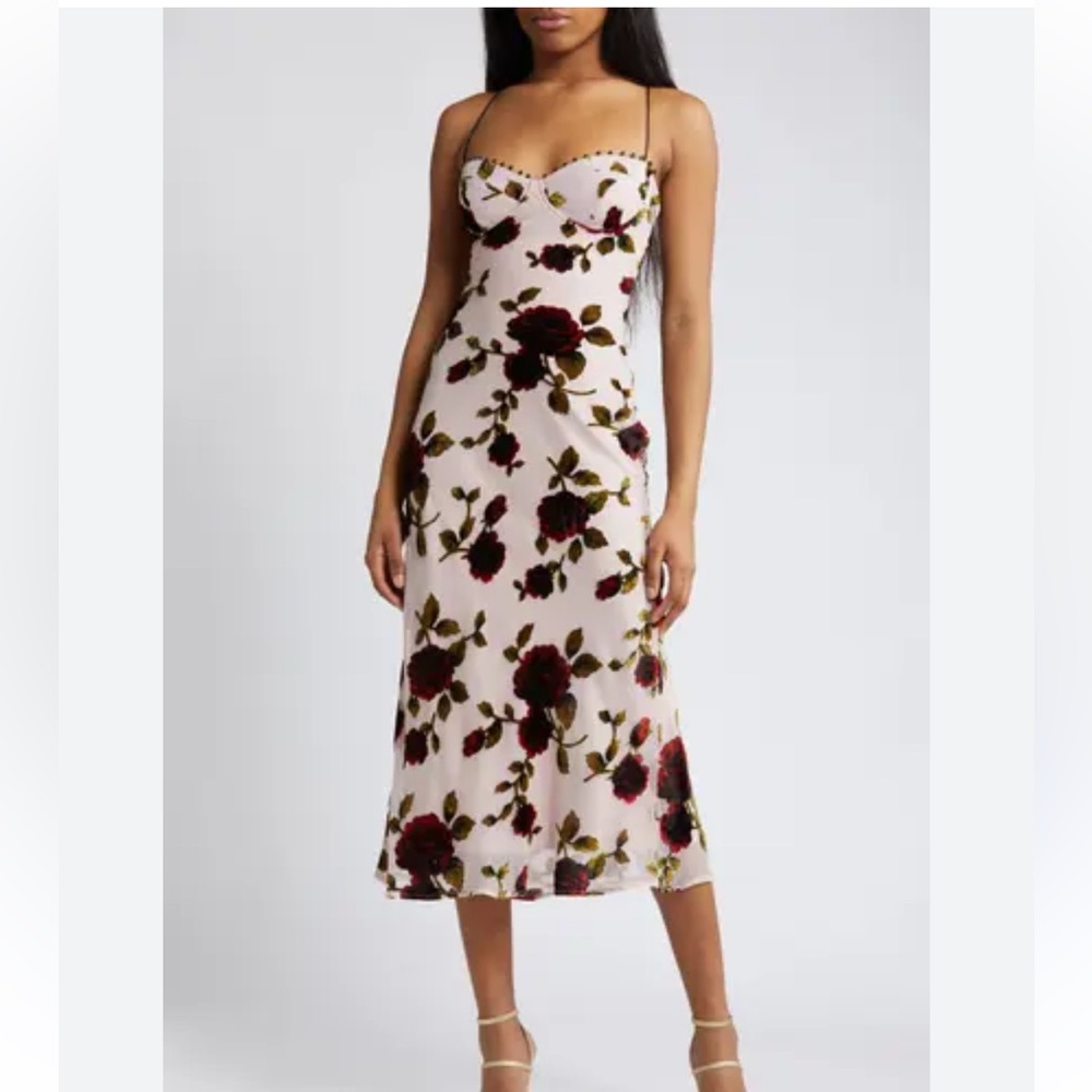 Rare London Red and Pink Slip Dress Spaghetti Strap Midi